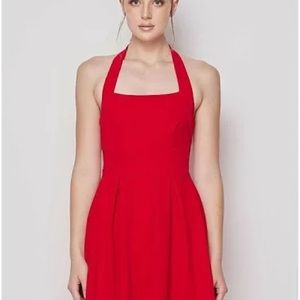 Red High/Low Halter Dress